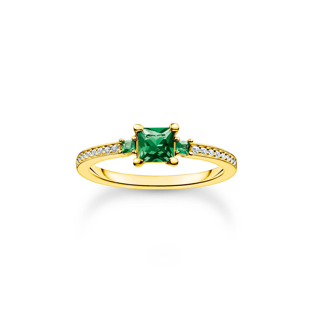 THOMAS SABO Ring with green and white stones gold Ring Thomas Sabo   