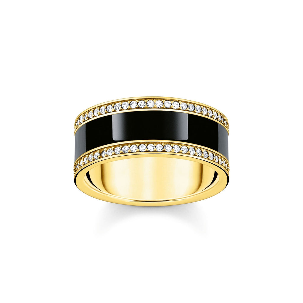 THOMAS SABO Gold Band Ring with Black Cold Enamel and Zirconia Ring Thomas Sabo   