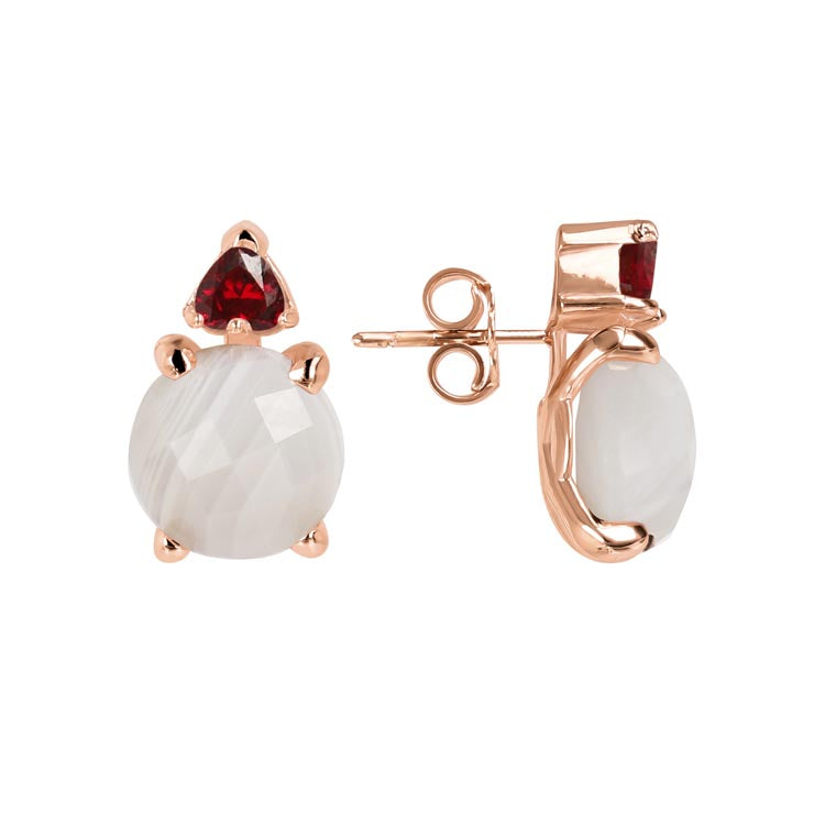 Bronzallure Felicia White Agate/Ruby Earrings Earring Bronzallure   
