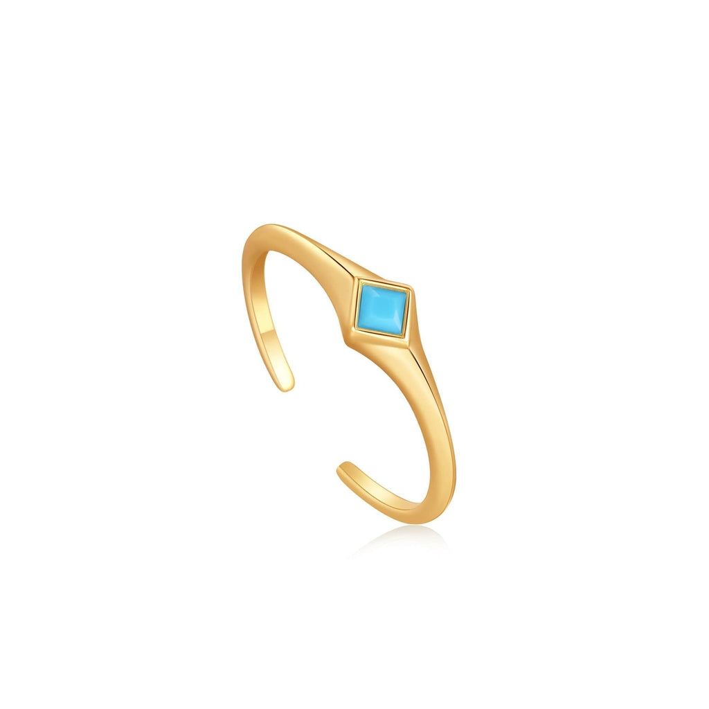Ania Haie Turquoise Mini Signet Gold Adjustable Ring Ring Ania Haie   