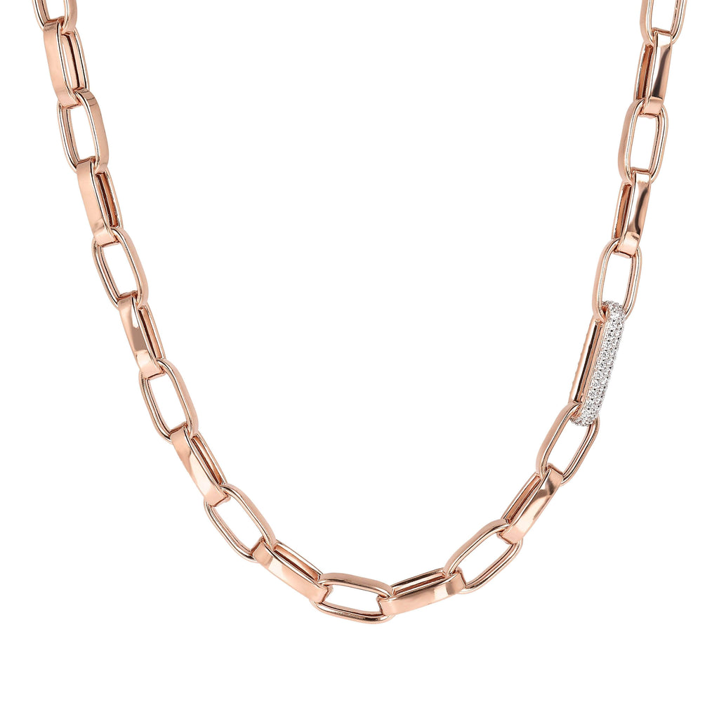 Bronzallure Bold Forzatina Chain Necklace with Pavé Detail Necklace Bronzallure Cubic Zirconia  