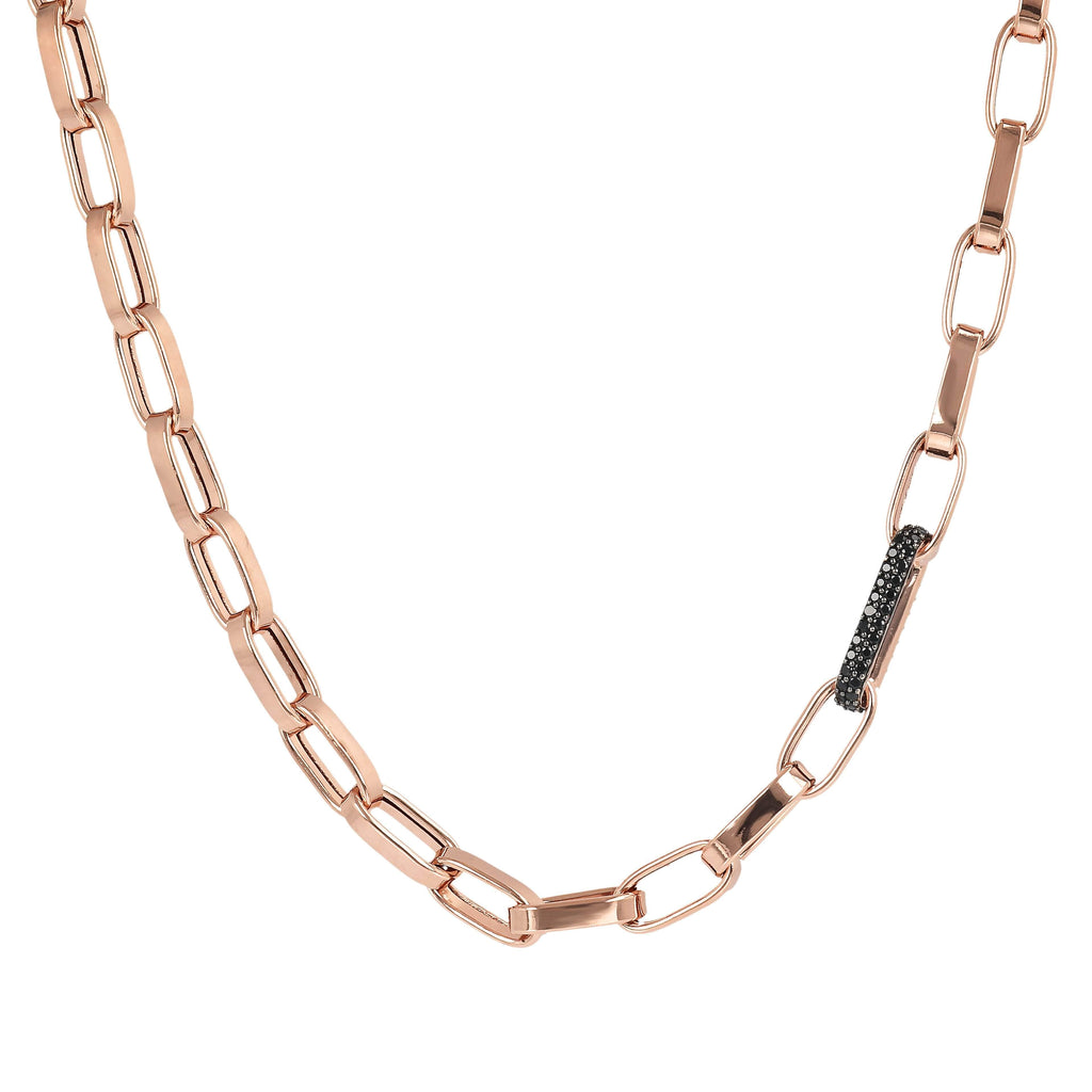 Bronzallure Bold Forzatina Chain Necklace with Pavé Detail Necklace Bronzallure Black Spinel  
