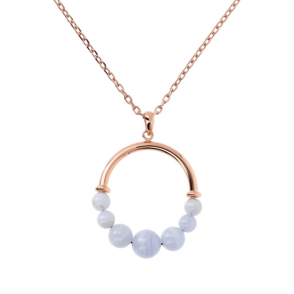 Bronzallure Circle Pendant Necklace with Natural Stone Beads Necklace Bronzallure Milky Aquamarine  