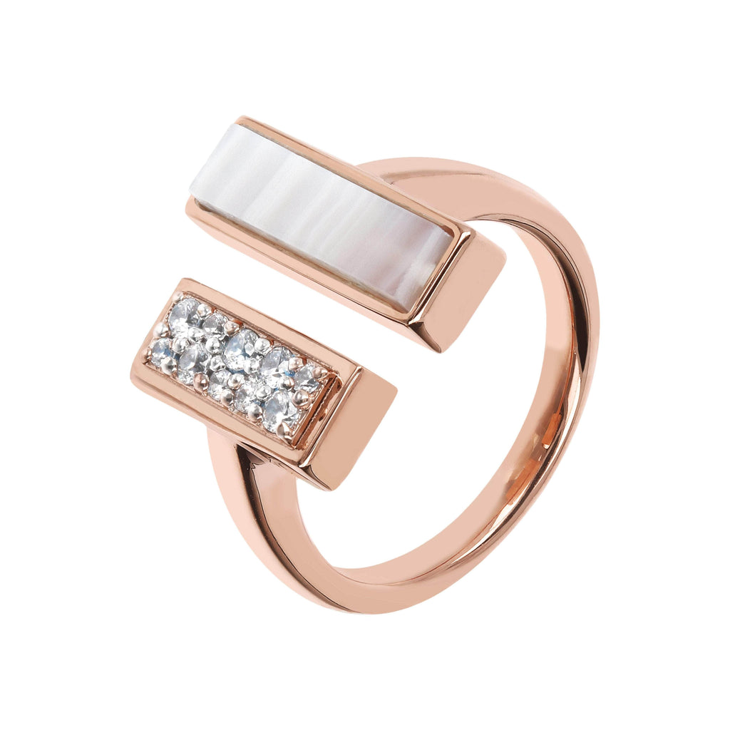 Bronzallure Cubic Zirconia and Carré Stone Ring Ring Bronzallure White Agate + White Cubic Zirconia IT 10 / FR 50 