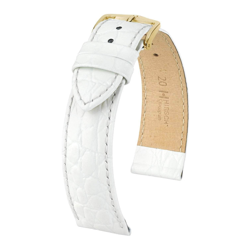 Hirsch Crocograin White Crocodile Embossed Leather Watch Band Watch Band Hirsch   