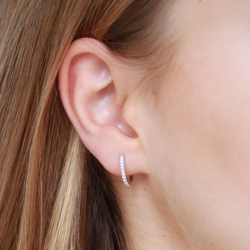 Huggie Earrings with 0.15ct Diamonds in 9K White Gold Earrings Boutique Diamond Jewellery   