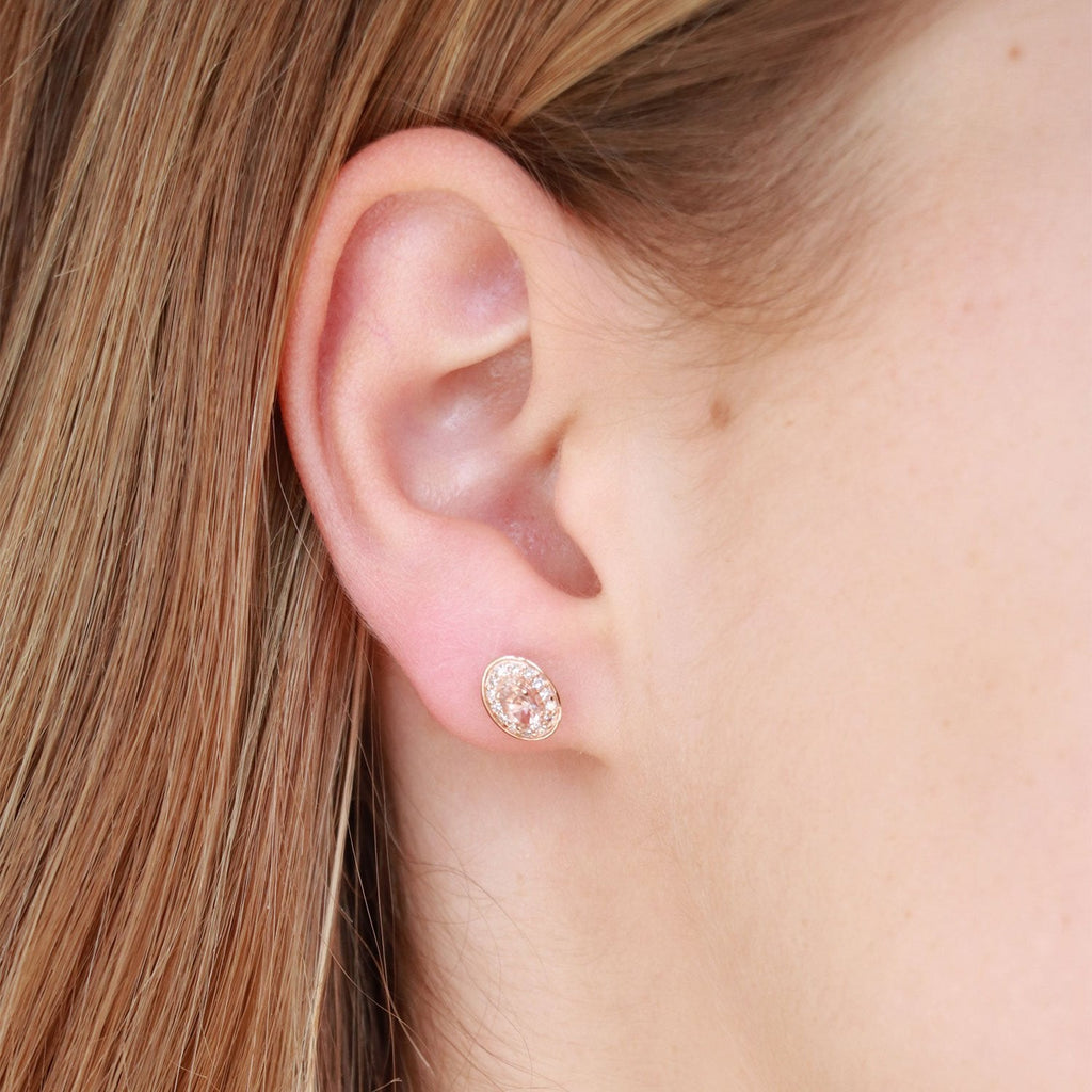Morganite Stud Earrings with 0.15ct Diamonds in 9K Rose Gold Earrings Boutique Diamond Jewellery   