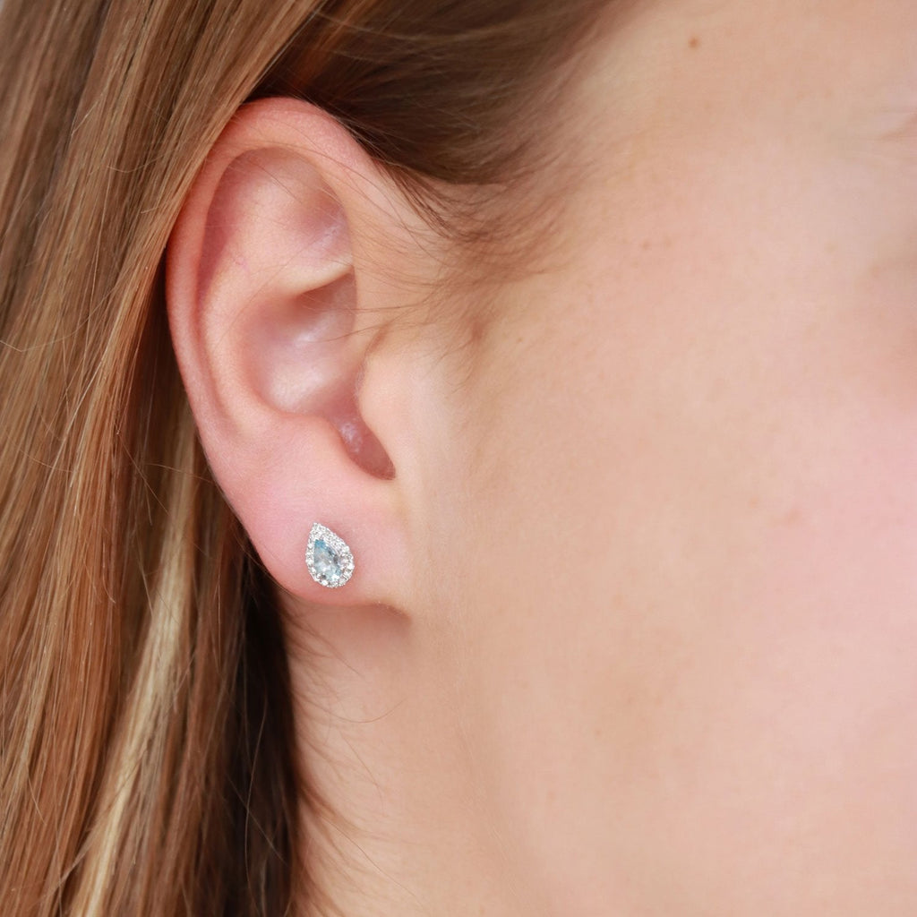 Aquamarine Stud Earrings with 0.10ct Diamonds in 9K White Gold Earrings Boutique Diamond Jewellery   