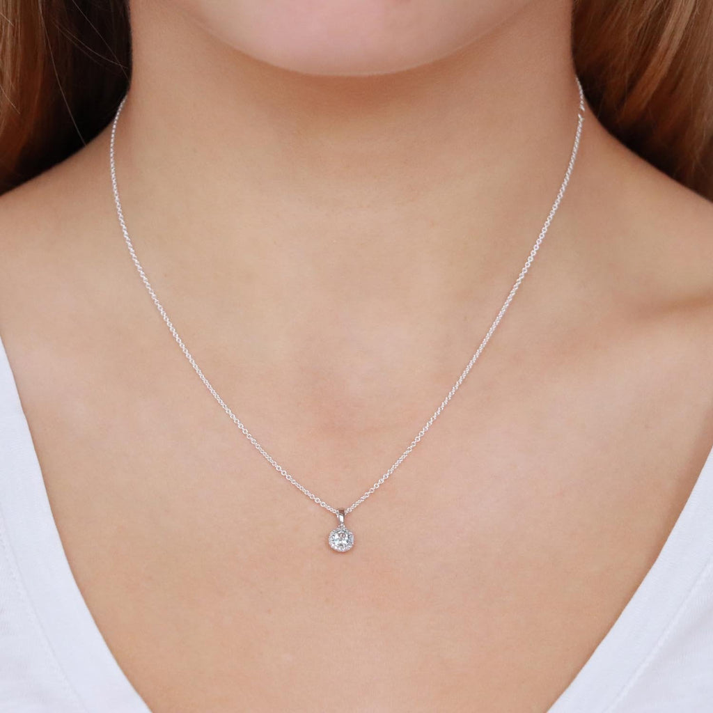Aquamarine Pendant with 0.03ct Diamonds in 9K White Gold Pendant Boutique Diamond Jewellery   