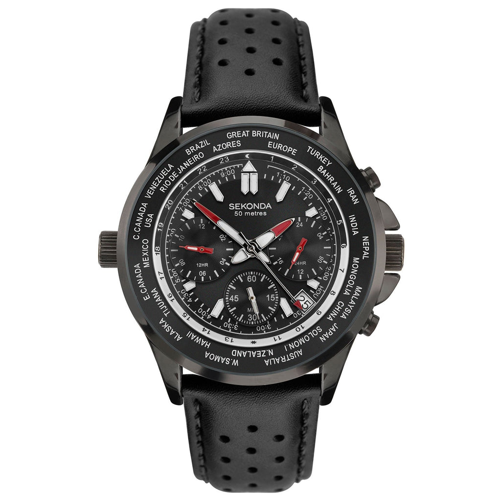 Sekonda Men's Black Leather Strap Watch SK1864 Watch Sekonda   