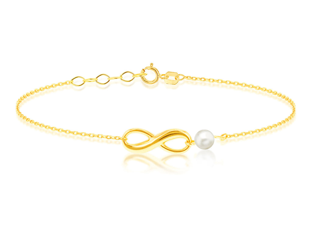 9K Yellow Gold Freshwater Pearl Infinity Bracelet 16.5-18 cm Bracelet 9K Gold Jewellery   