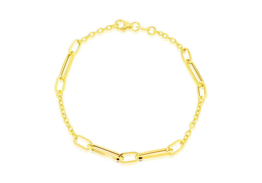 9K Yellow Gold Long Open Link Station Bracelet 19 cm Bracelet 9K Gold Jewellery   