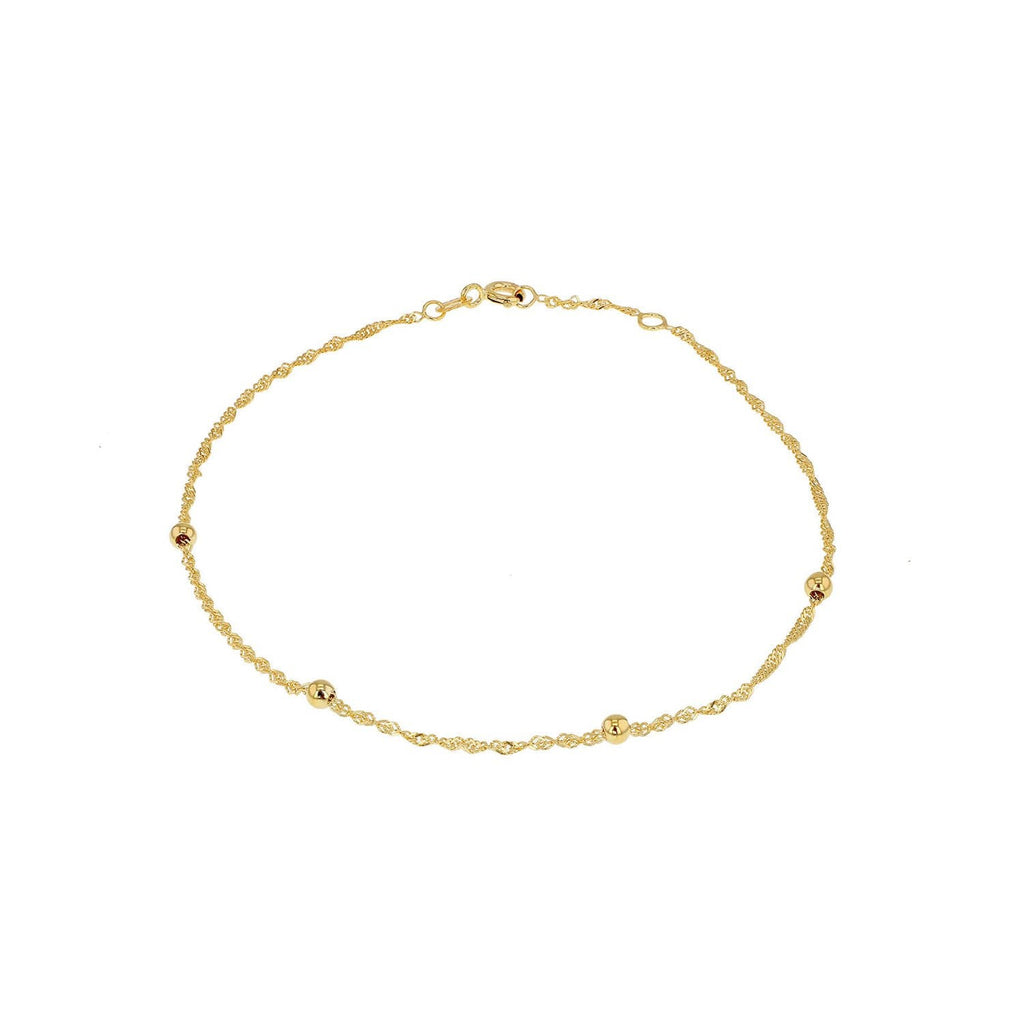 9K Yellow Gold 3mm Balls and Twist Curb Chain Adjustable Anklet 22.5cm-24cm Anklet 9K Gold Jewellery   