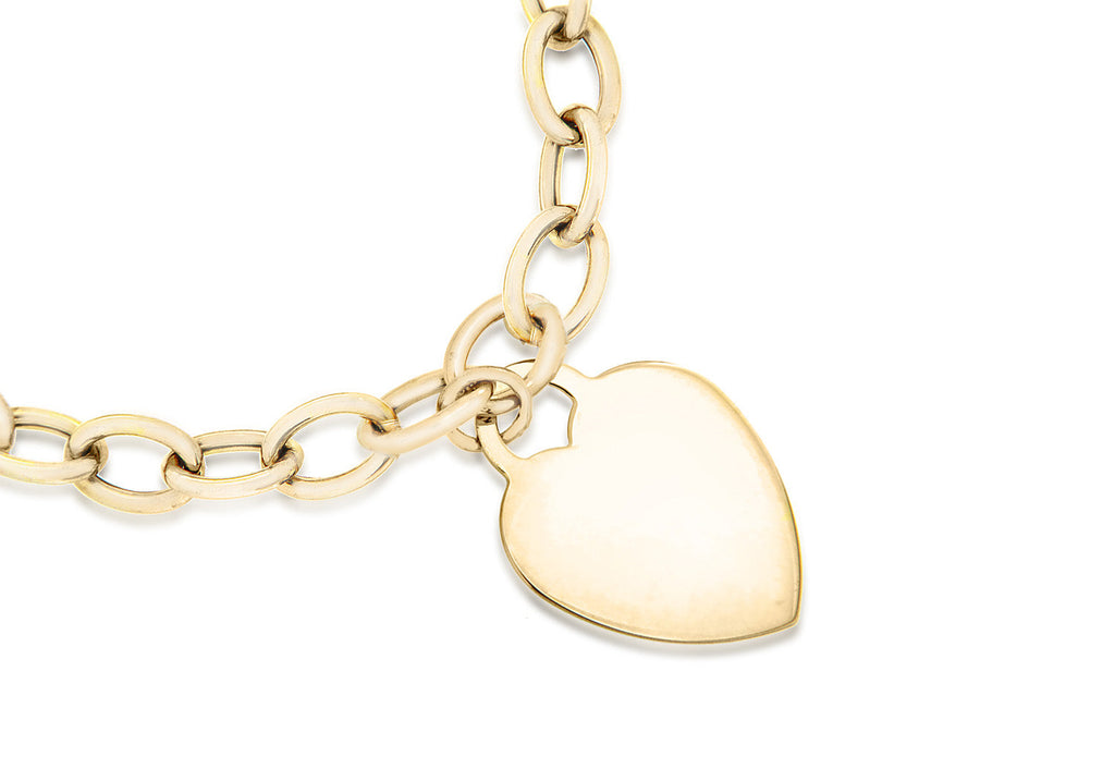 9K Yellow Gold Oval Belcher & Heart Tag Bracelet 18 cm Bracelet 9K Gold Jewellery   