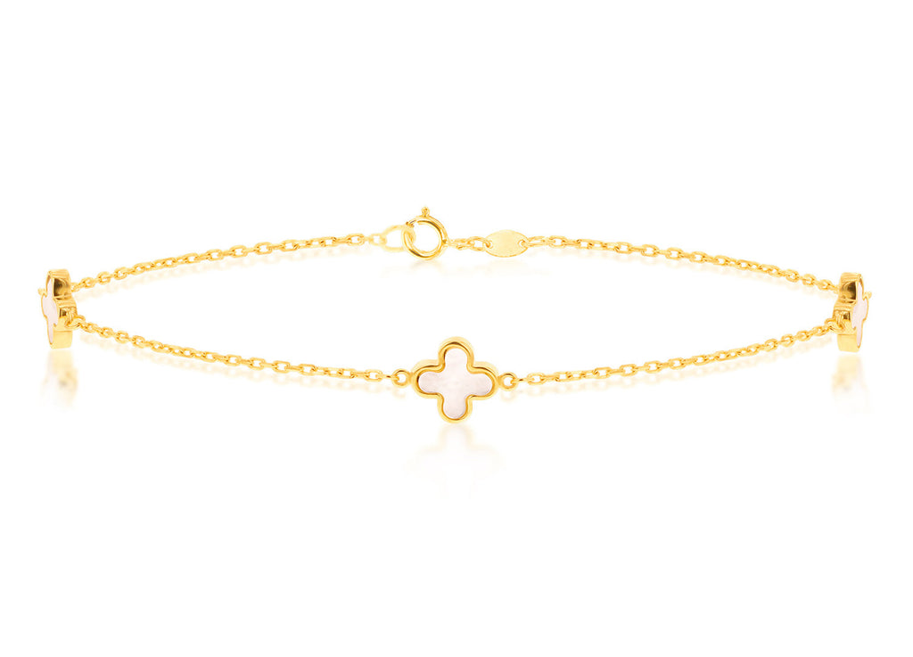 9K Yellow Gold 3 Mother-of-Pearl Petal Bracelet 19 cm Bracelet 9K Gold Jewellery   