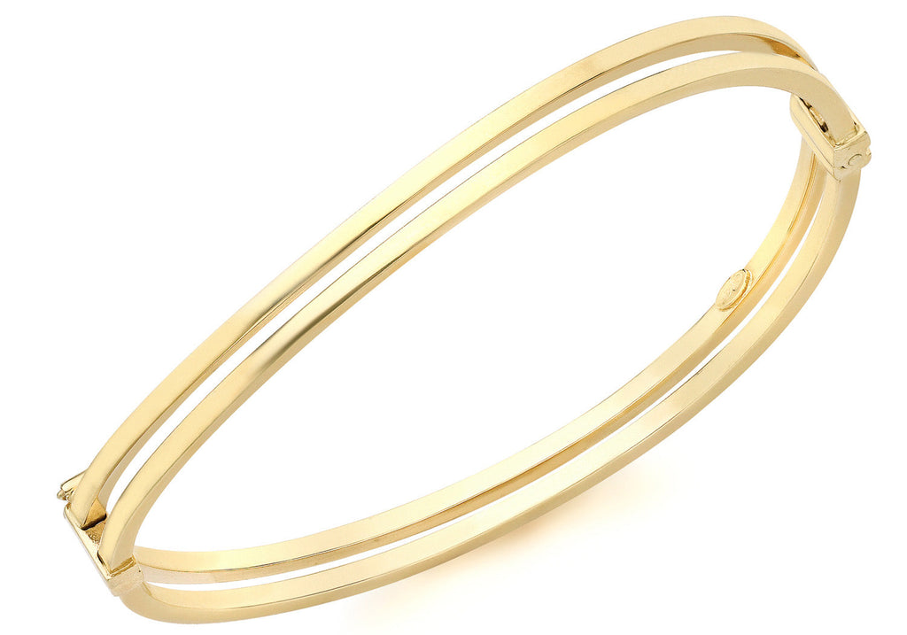 9K Yellow Gold Double Square Tube Wave Bangle 60 mm Bracelet 9K Gold Jewellery   