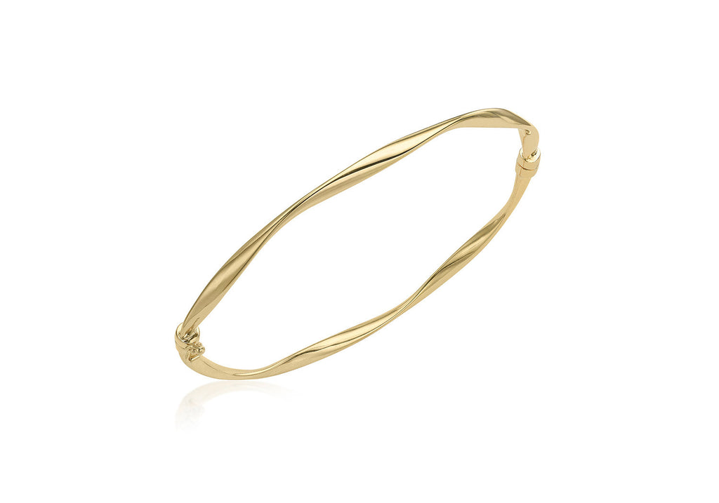 9K Yellow Gold Thin Twist Flat Ribbon Bangle 60 mm Bracelet 9K Gold Jewellery   