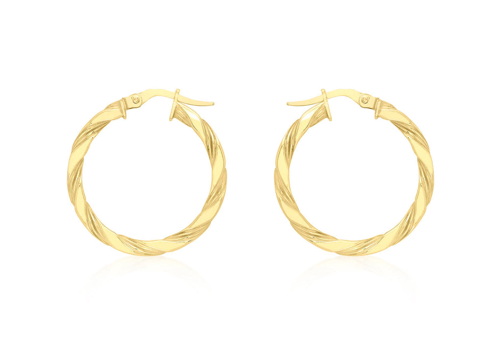 9K Yellow Gold Flat Twist Hoops 20 mm Earrings 9K Gold Jewellery   