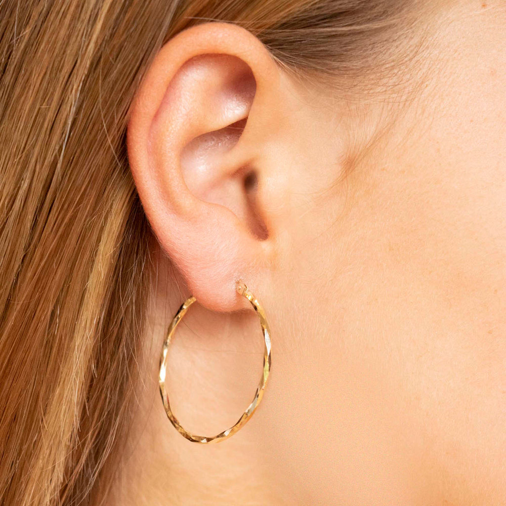 9K Yellow Gold 33mm Diamond Cut Faceted Hoop Creole Earrings Earrings 9K Gold Jewellery   
