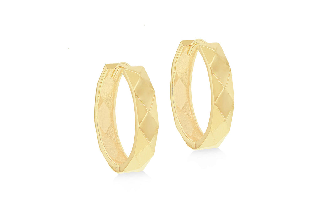 9K Yellow Gold Faceted Hoop Earrings 20mm Earrings 9K Gold Jewellery   