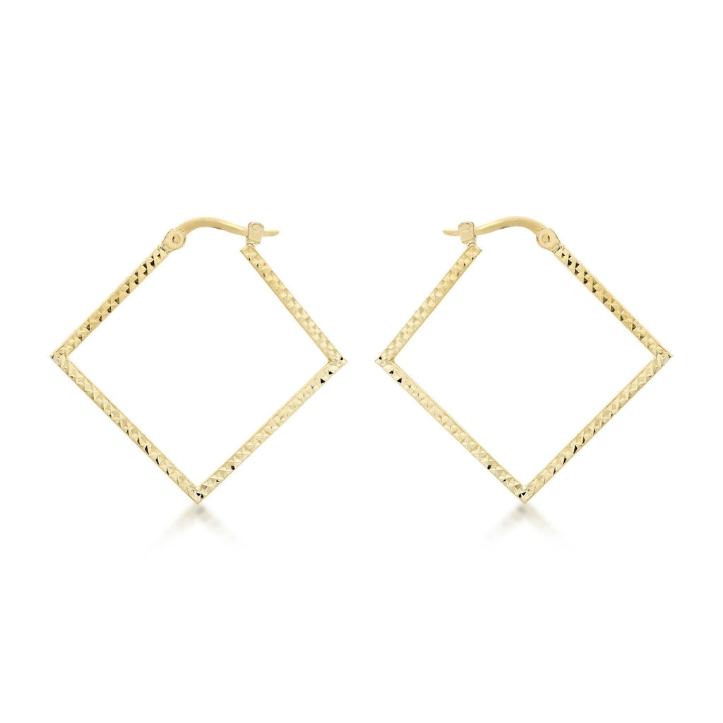 9K Yellow Gold 23mm x 23mm Diamond Cut Square Creole Earrings Earrings 9K Gold Jewellery   