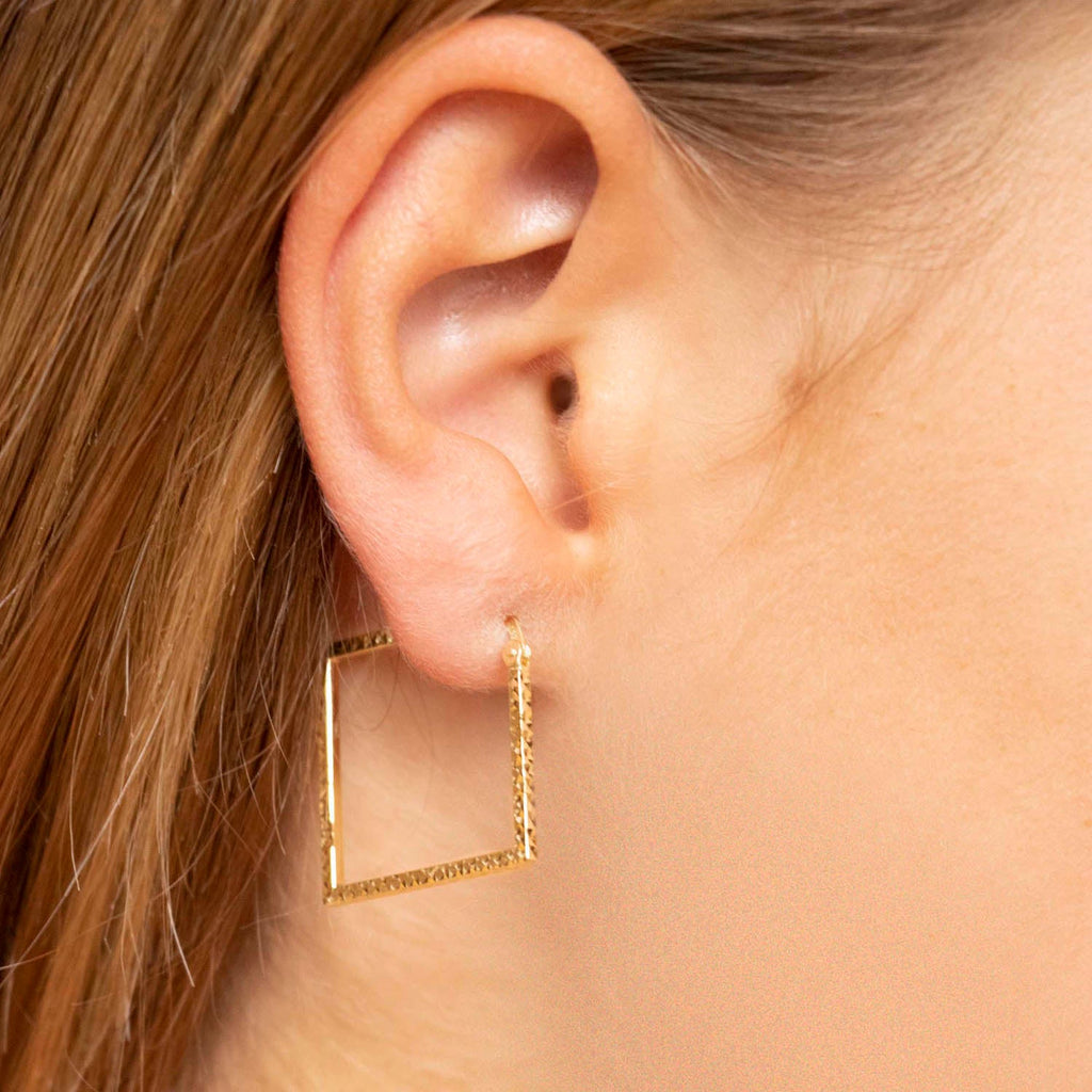 9K Yellow Gold 23mm x 23mm Diamond Cut Square Creole Earrings Earrings 9K Gold Jewellery   