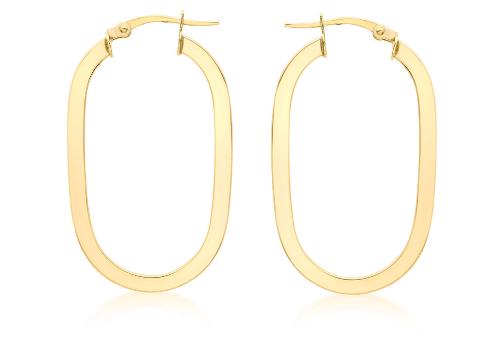 9K Yellow Gold Flat Oval Hoops Earrings 9K Gold Jewellery   