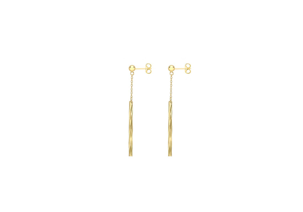 9K Diamond Cut Bar & Chain Drop Earrings Earrings 9K Gold Jewellery   