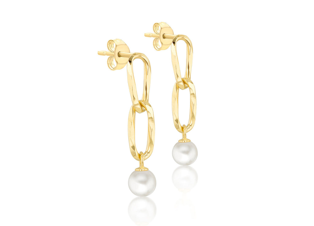 9K Yellow Gold Double Link Freshwater Pearl Drop Earrings Earrings 9K Gold Jewellery   
