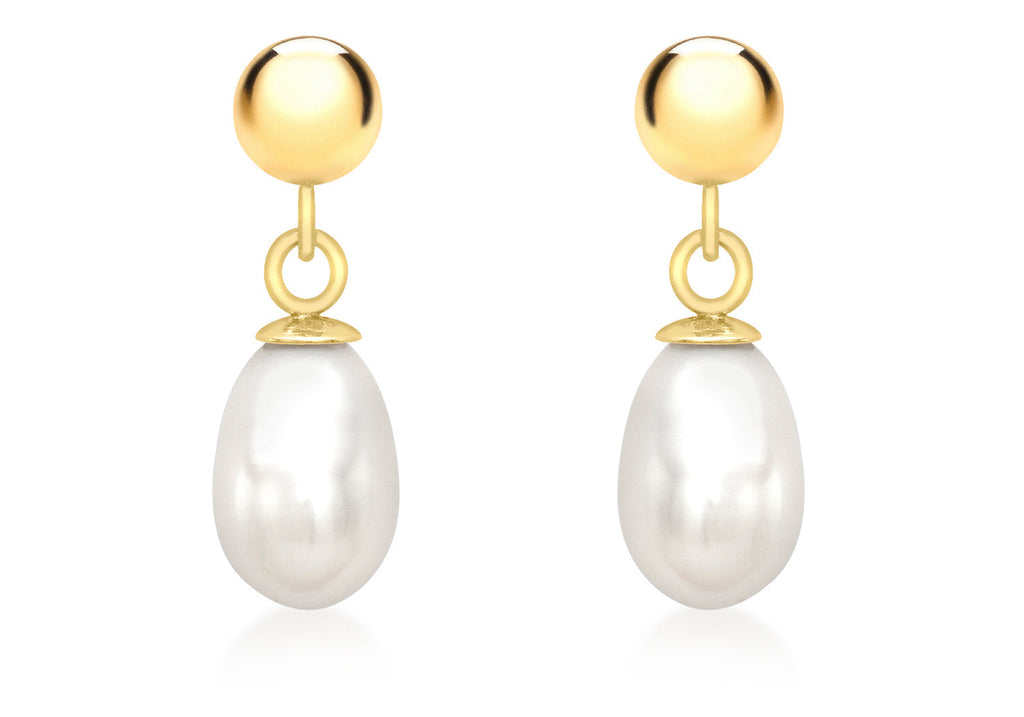 9K Yellow Gold Pearl Drop Earrings 5mm Earrings 9K Gold Jewellery   