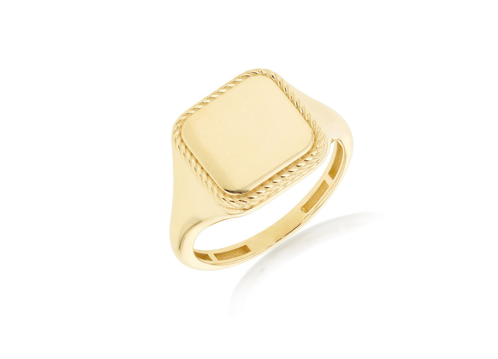 9K Yellow Gold Square Rope Signet Ring Ring 9K Gold Jewellery L  