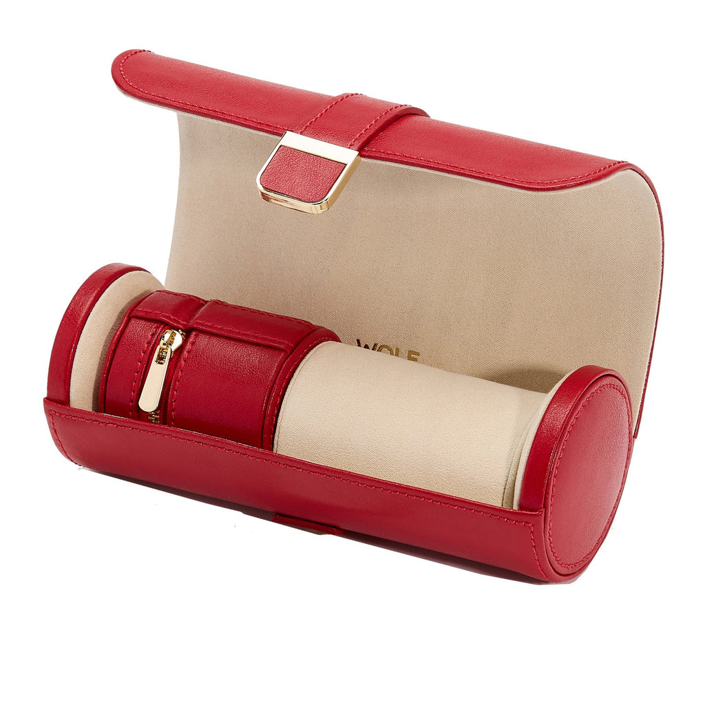 Wolf Palermo Double Watch Roll with Jewellery Pouch Red Watch Roll Wolf   