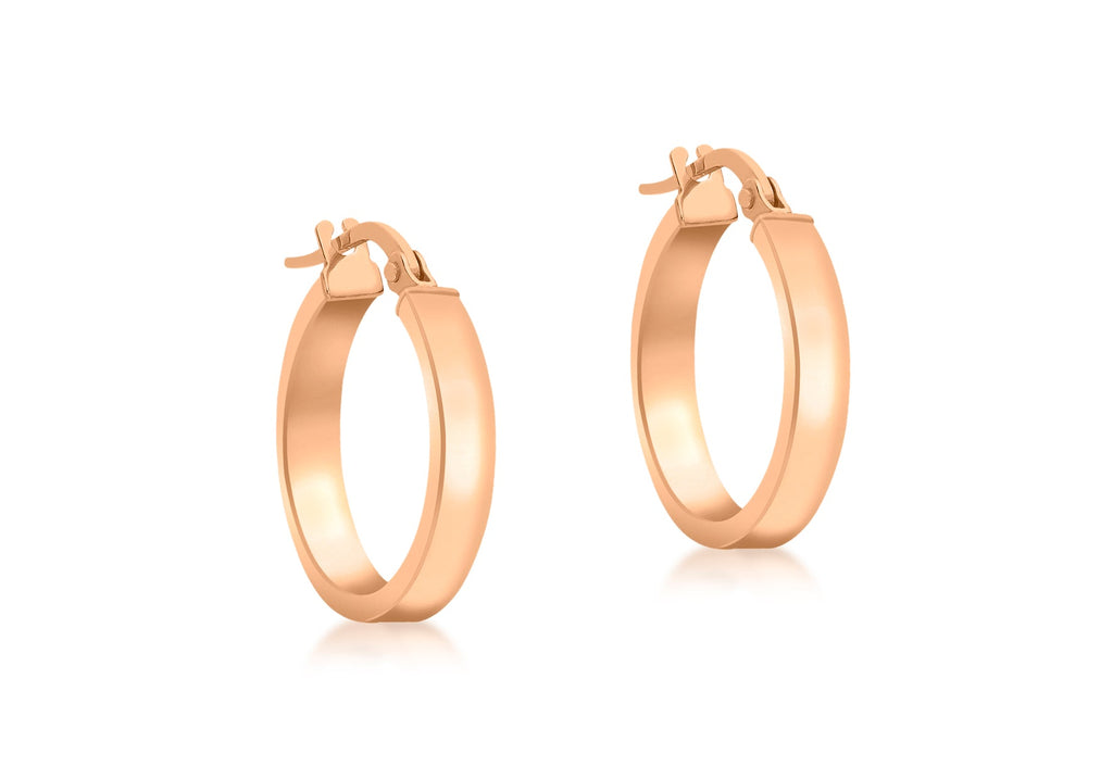 9K Rose Gold 3mm Rectangular-Tube 15mm Hoop Creole Earrings Earrings 9K Gold Jewellery   