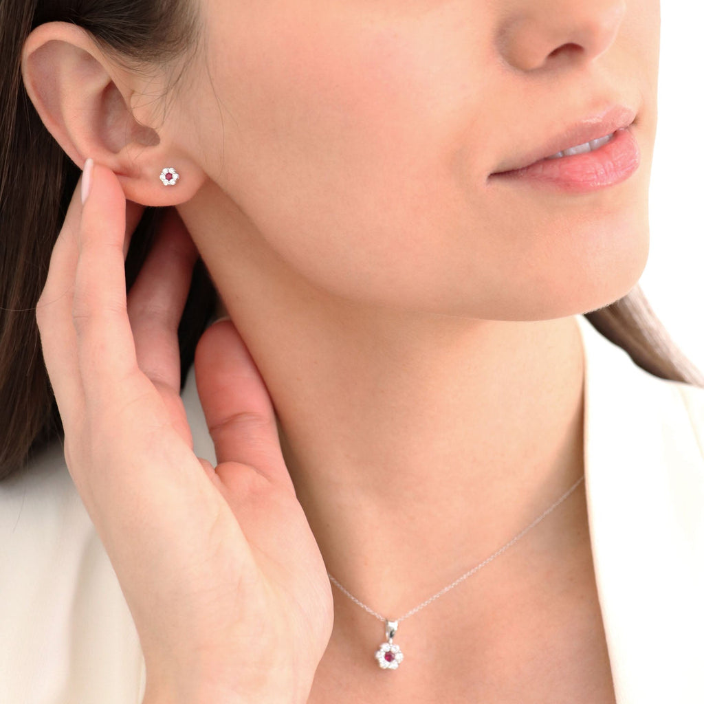 Ruby Diamond Earrings with 0.19ct Diamonds in 9K White Gold - 9WRE25GHR Earrings Boutique Diamond Jewellery   