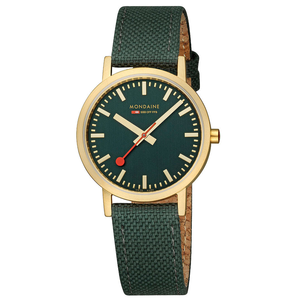 Mondaine Official Swiss Railways Classic Forest Green Textile 36mm Watch Watch Mondaine   