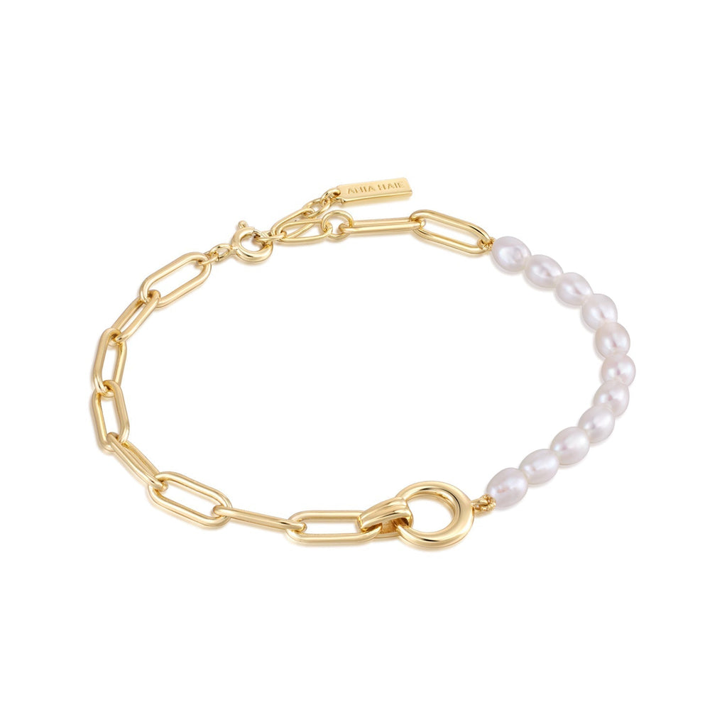 Ania Haie Gold Pearl Chunky Link Chain Bracelet Bracelets Ania Haie   