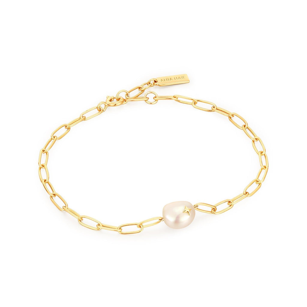 Ania Haie Gold Pearl Sparkle Chunky Chain Bracelet Bracelets Ania Haie   