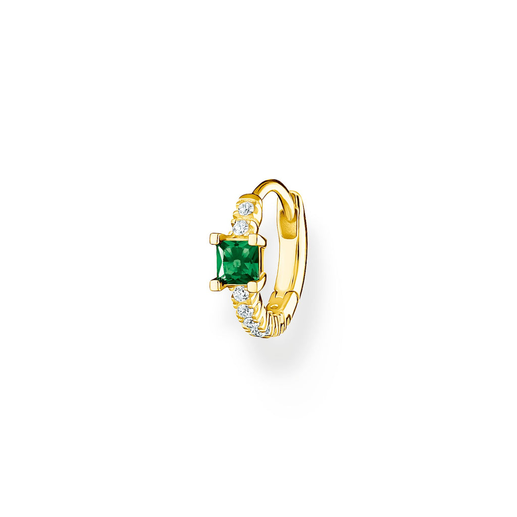 THOMAS SABO Single hoop earring green stone with white stones gold Hoop Earrings Thomas Sabo   