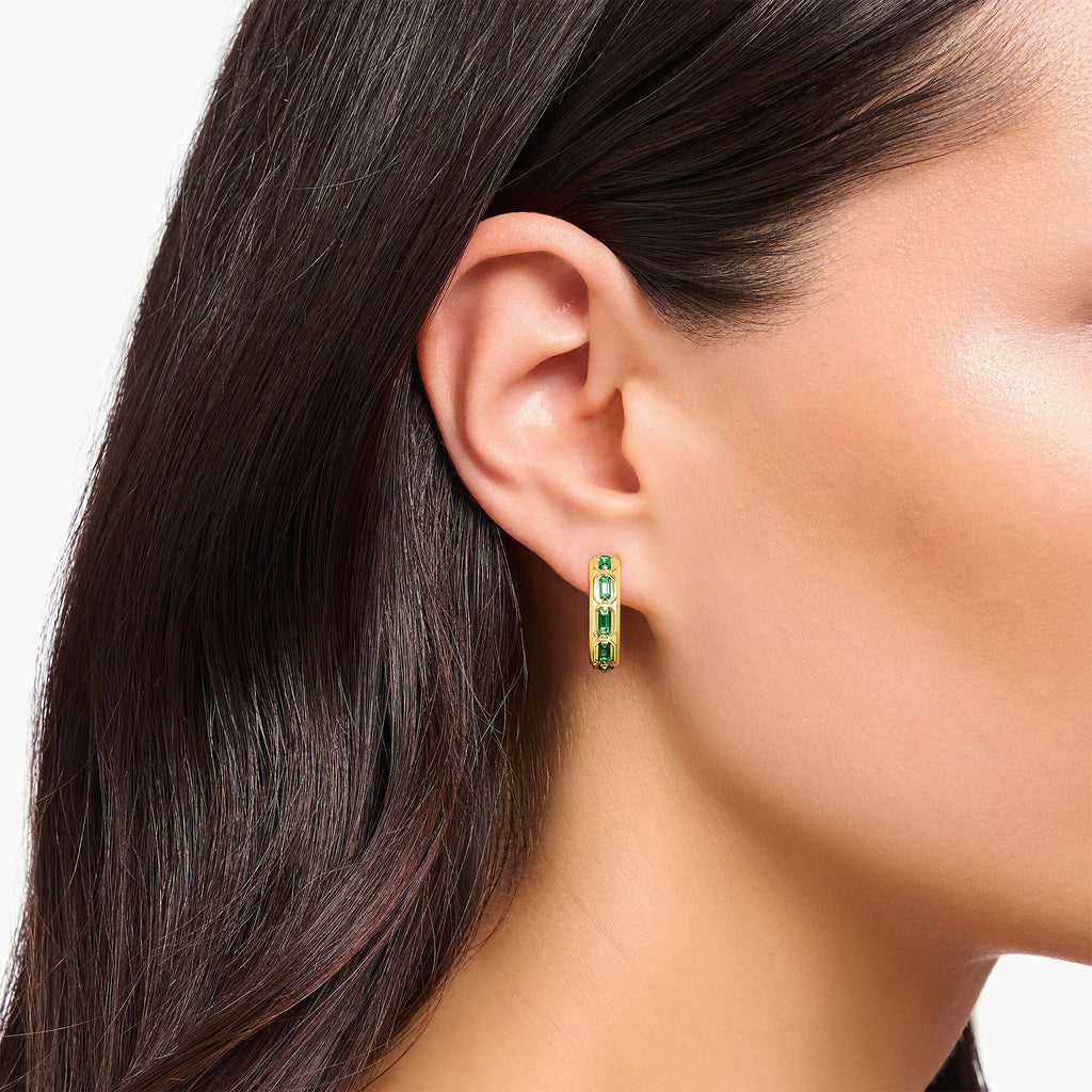 THOMAS SABO Gold Hoop Earrings with Green Stones Earrings Thomas Sabo   