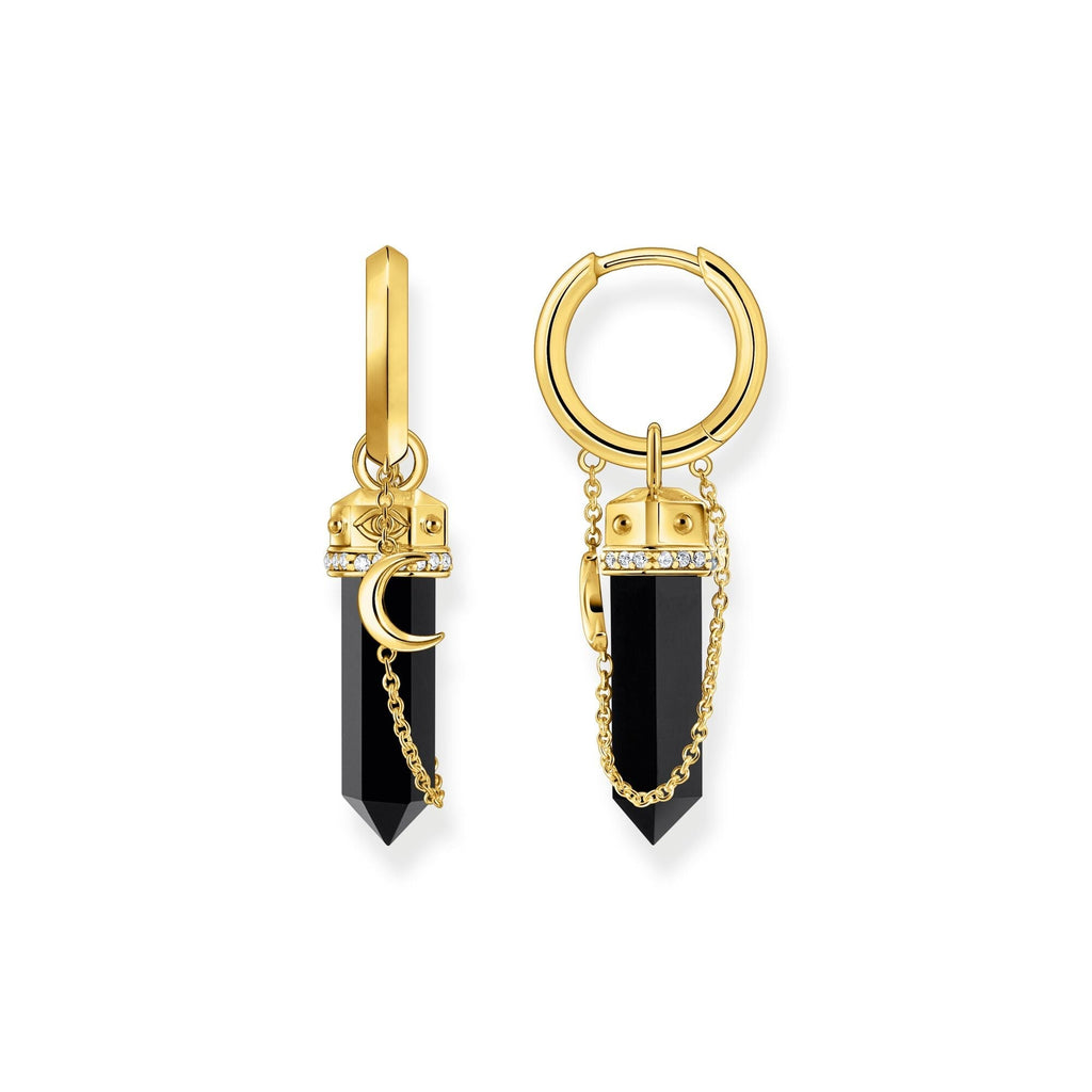 THOMAS SABO Gold Hoop Earrings with Onyx and Small Chain Earrings Thomas Sabo   