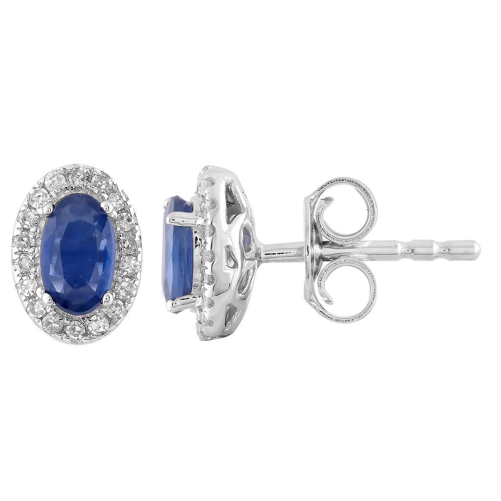 Sapphire Stud Earrings with 0.10ct Diamonds in 9K White Gold Earrings Boutique Diamond Jewellery   