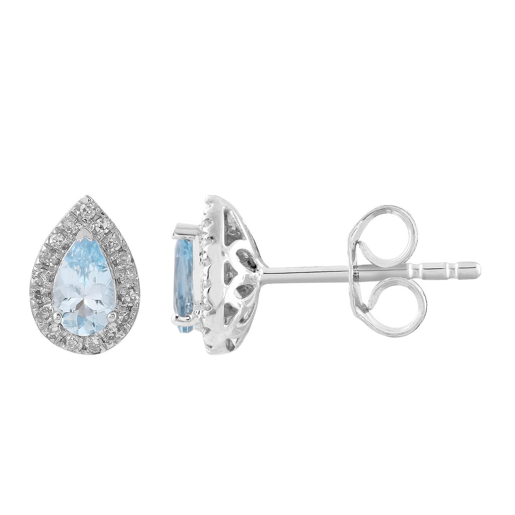 Aquamarine Stud Earrings with 0.10ct Diamonds in 9K White Gold Earrings Boutique Diamond Jewellery   