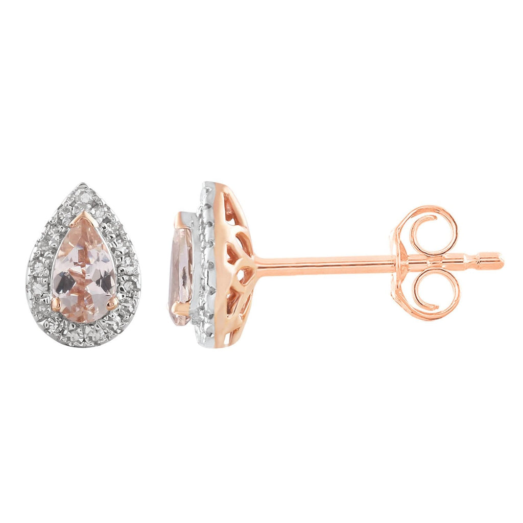 Morganite Earrings with 0.10ct Diamonds in 9K Rose Gold Earrings Boutique Diamond Jewellery   