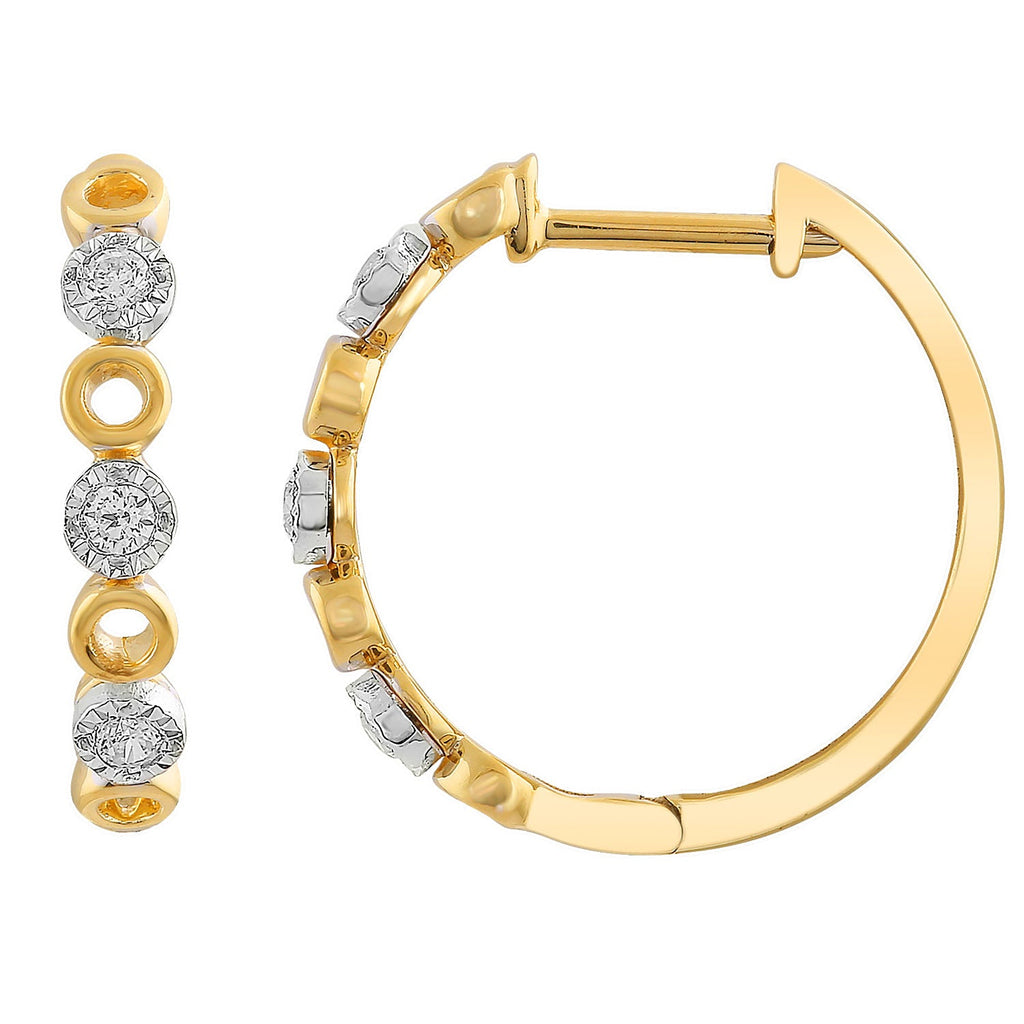 Hoop Earrings with 0.10ct Diamonds in 9K Yellow Gold Earrings Boutique Diamond Jewellery   