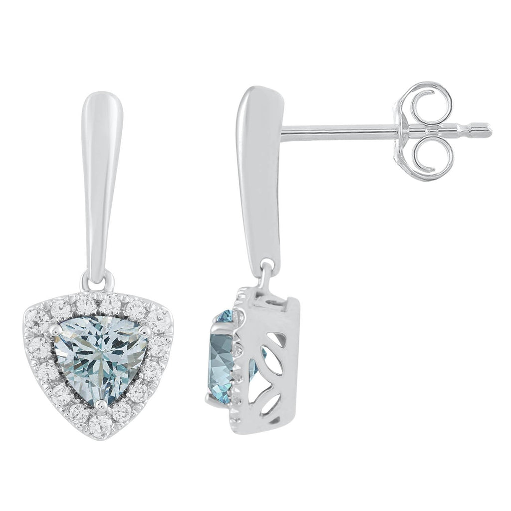Aquamarine Earrings with 0.20ct Diamonds in 9K White Gold Earrings Boutique Diamond Jewellery   
