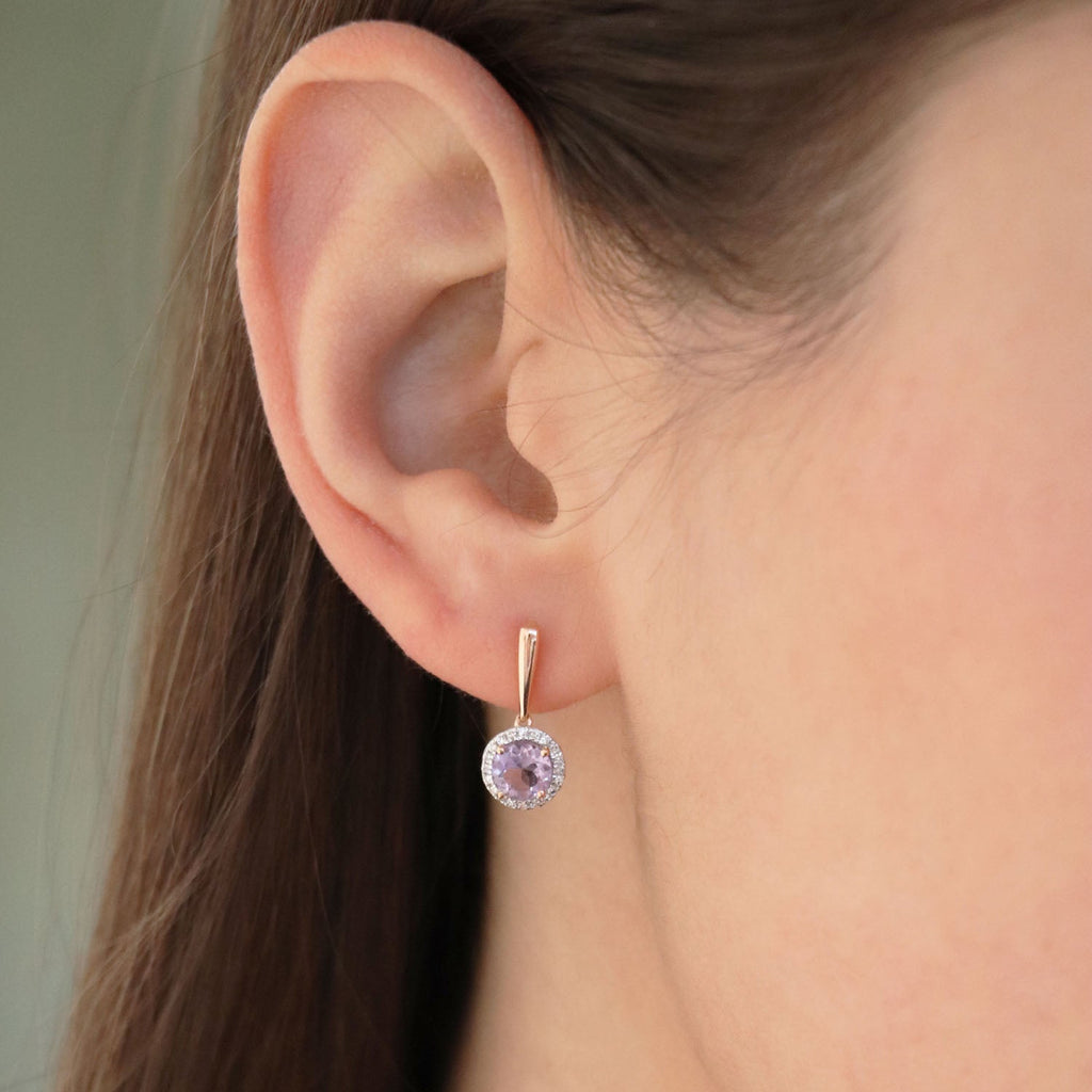 Diamond Pink Amethyst Earrings with 0.12ct Diamonds in 9K Rose Gold - E-16436PI-012-R Earring Boutique Diamond Jewellery   