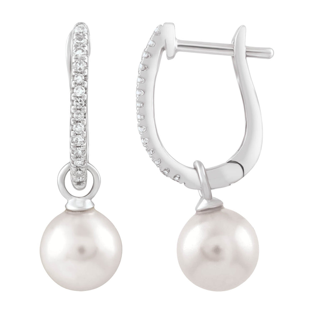Diamond Pearl Earrings with 0.08ct Diamonds in 9K White Gold - E-16544-008-W Earring Boutique Diamond Jewellery   