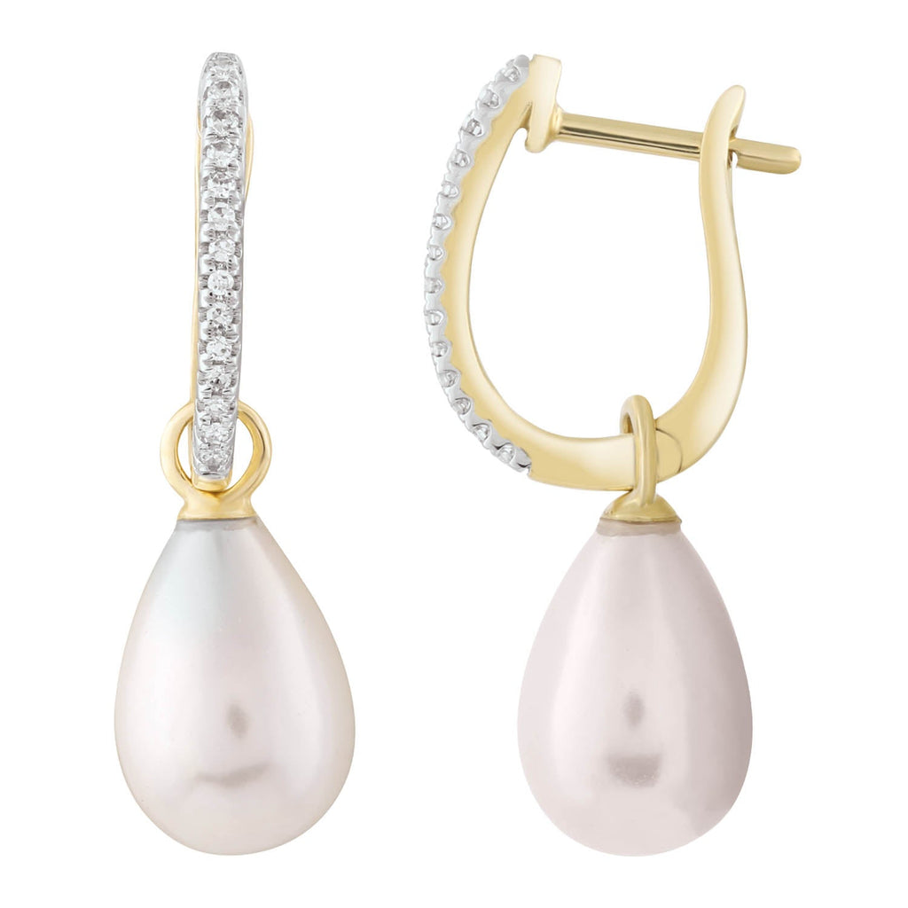Diamond Pearl Earrings with 0.08ct Diamonds in 9K Yellow Gold - E-16545-008-Y Earring Boutique Diamond Jewellery   