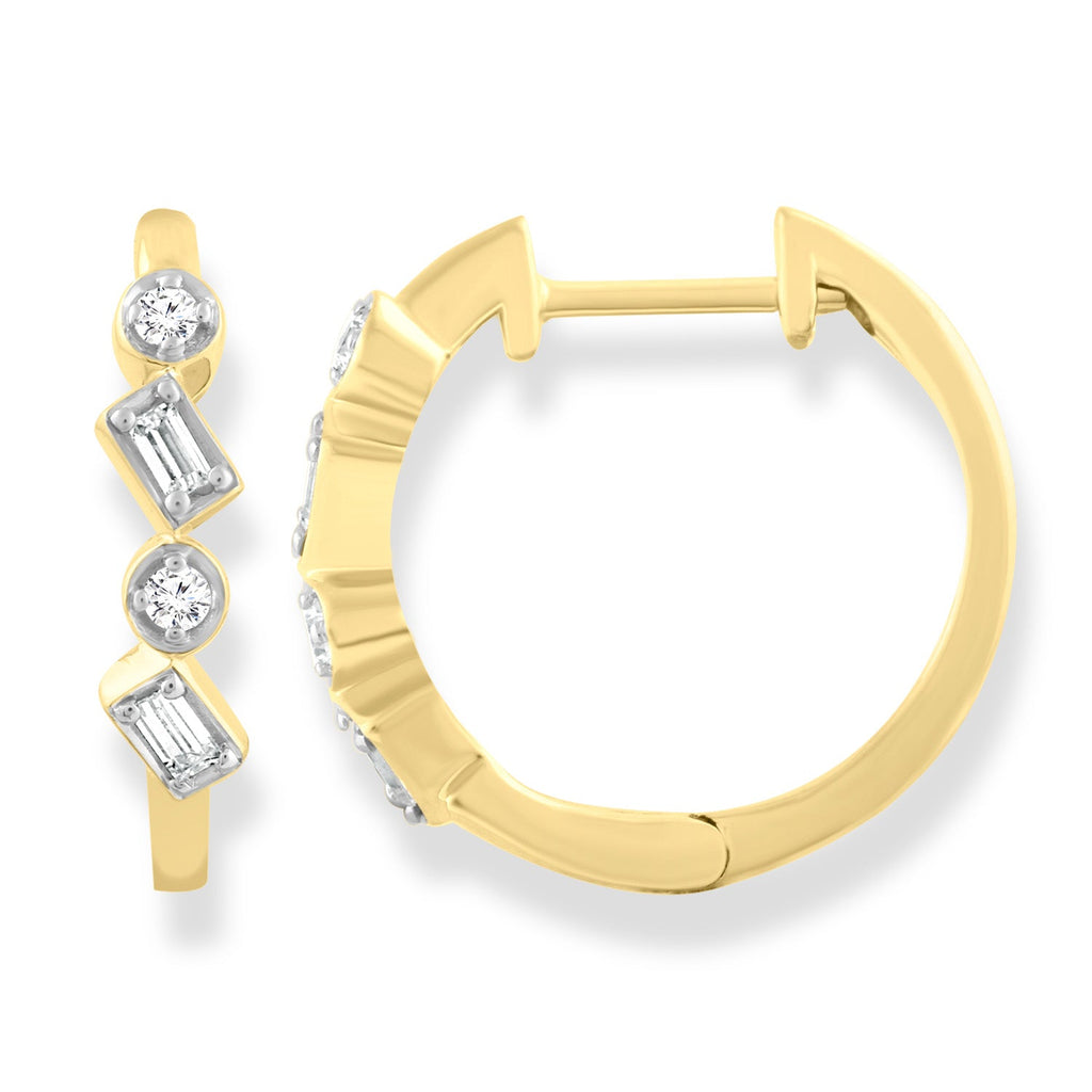 Diamond Hoop Earrings with 0.12ct Diamonds in 9K Yellow Gold Earrings Boutique Diamond Jewellery   