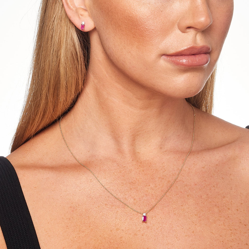 Diamond and Ruby Necklace with 0.02ct Diamonds in 9K Yellow Gold Necklace Boutique Diamond Jewellery   